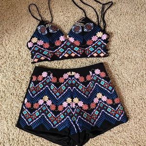 Black embroidered set